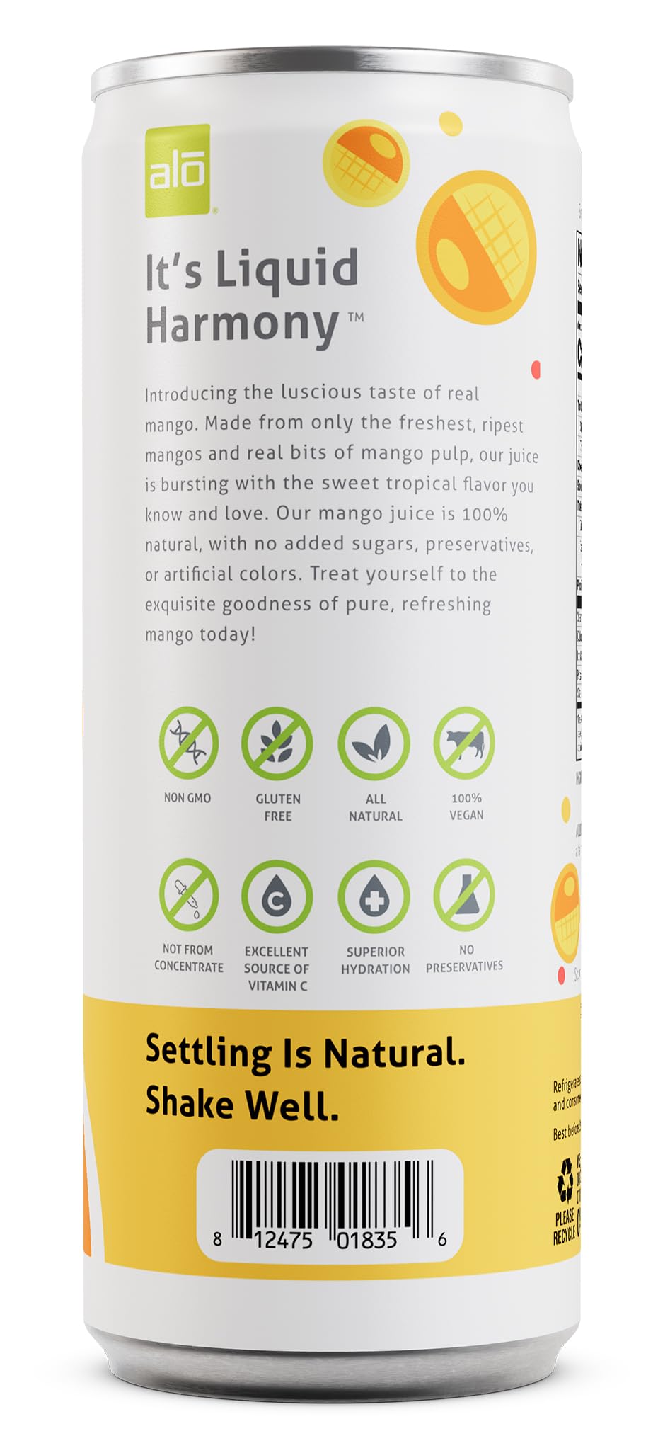 Alo Slim Can Juice, Mango Flavored Juice| 10.82 Fl Oz, Pack Of 12 | Plant-Based Beverage, 100% Natural Juice