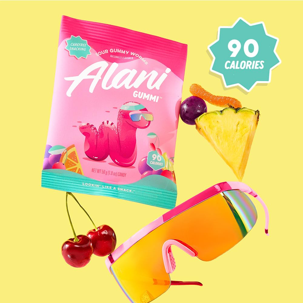 Alani Gummis Sour Gummy Worms Low Sugar Gummy Candy (6G) | 90 Calories per Bag | On-The-Go Snacks | Gluten Free | 6G of Fiber |