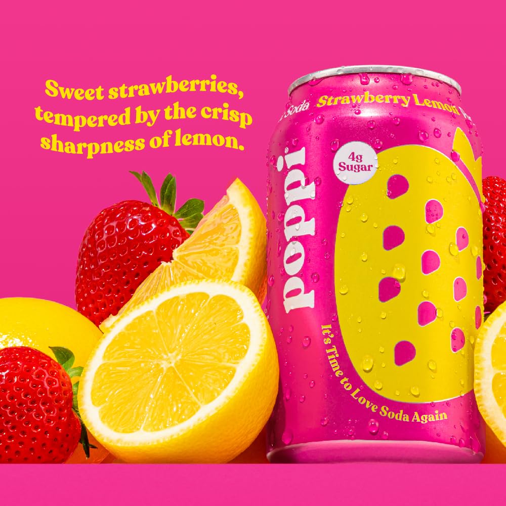 Poppi Strawberry Lemonade Prebiotic Soda, (12 Fl Oz Can)