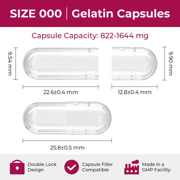 ATLEMISME Empty Gelatin compact pieces Size 000 - 100 Count with 2 Micro Lab Spoons for Capsule Filling