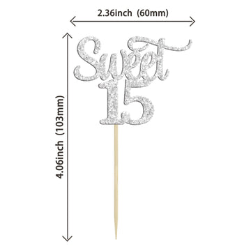 Gyufise 24Pcs Sweet 15 Cupcake Toppers Silver Glitter Fifteen 15Th Birthday Cupcake Picks Age 15 15Th Birthday Anniversary Party