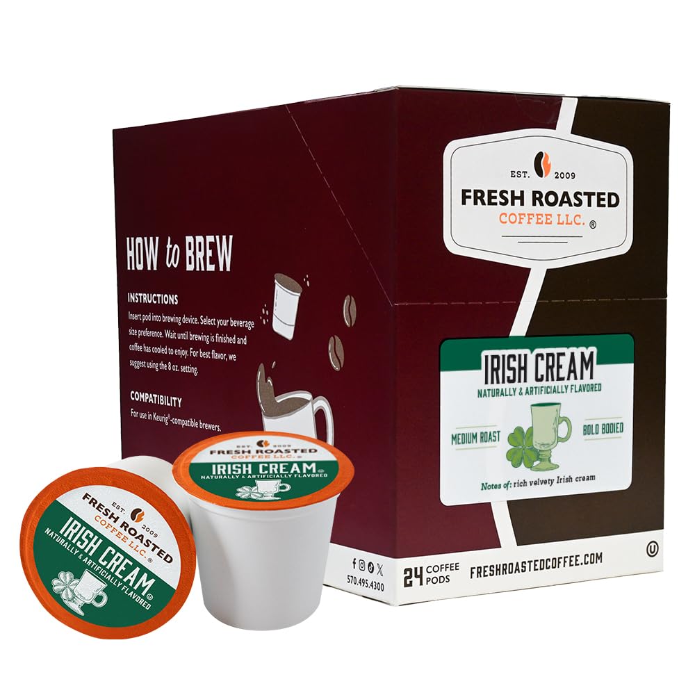 Fresh Roasted Coffee Irish Cream Flavored Coffee Pods, K-Cup Compatible, 24 Count