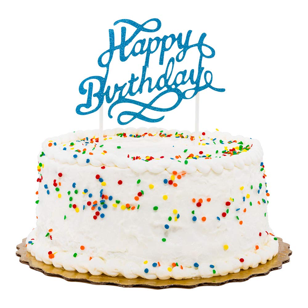 Restaurantware Top Cake 6 X 6 Inch Cake Toppers 100 Happy Birthday Cake Topper Inserts - Durable With Glitter Detail Blue Paper Cake Decoration Birthday Baby Shower Wedding Supplies