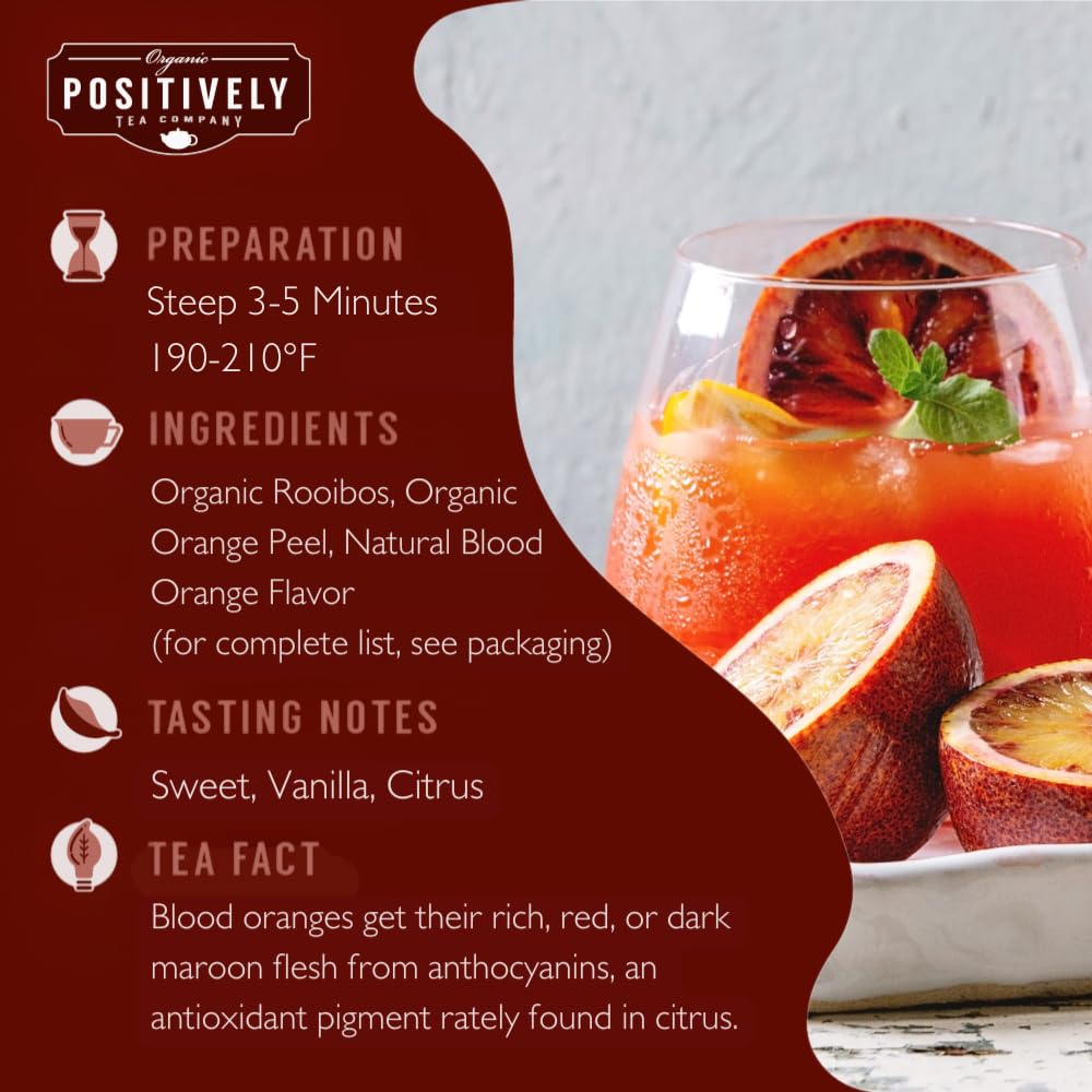 Organic Positively Tea Company Blood Orange Vanilla Rooibos Tea Bags, 20 Count