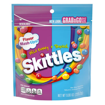 Skittles Wild Berry & Tropical Mash Up Summer Chewy Candy, Grab N Go, 9 Oz Resealable Bag ( 8 Count )