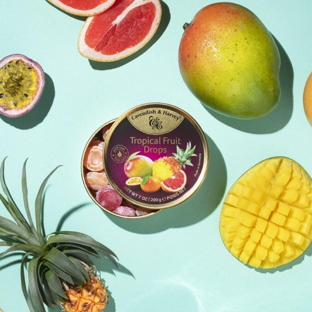 Cavendish & Harvey | Tropical Hard Candy Drops | 7 Ounce Tin