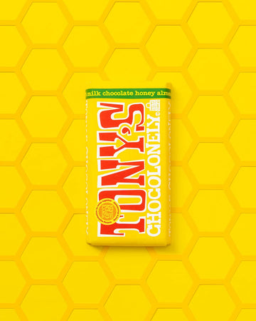 Tonys Chocolonely Belgian Milk Chocolate Honey Almond Nougat Candy Bar for Snacks, Chocolate Bar for Party Favors, Gifts, or Gif