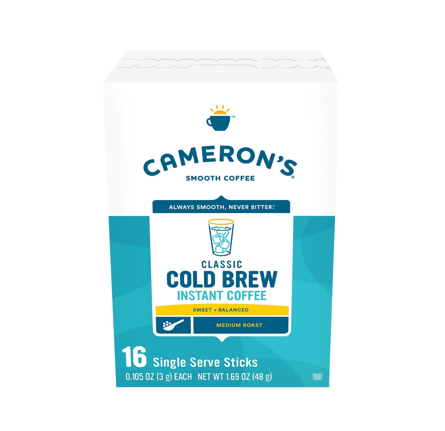 Camerons Coffee Classic Cold Brew Instant Sticks, Medium Roast, 128 Count (Pack of 8)