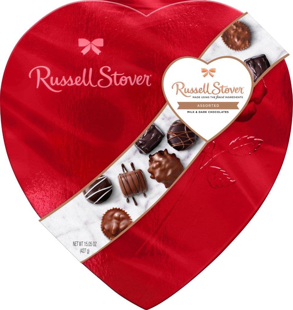 Russell Stover Valentines Assorted Milk & Dark Chocolate Red Foil Heart Gift Box, 15.05 oz. (26 pieces)