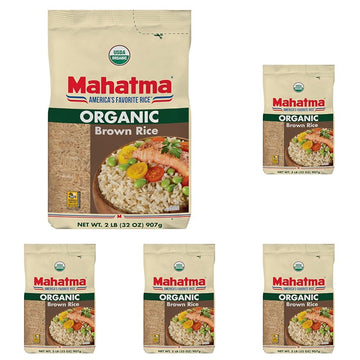 Mahatma Organic Brown Rice, 2-Pound Bag of Rice, Microwave Rice in 20 Minutes or Cook on Stovetop in 1 Hour (Pack of 5)