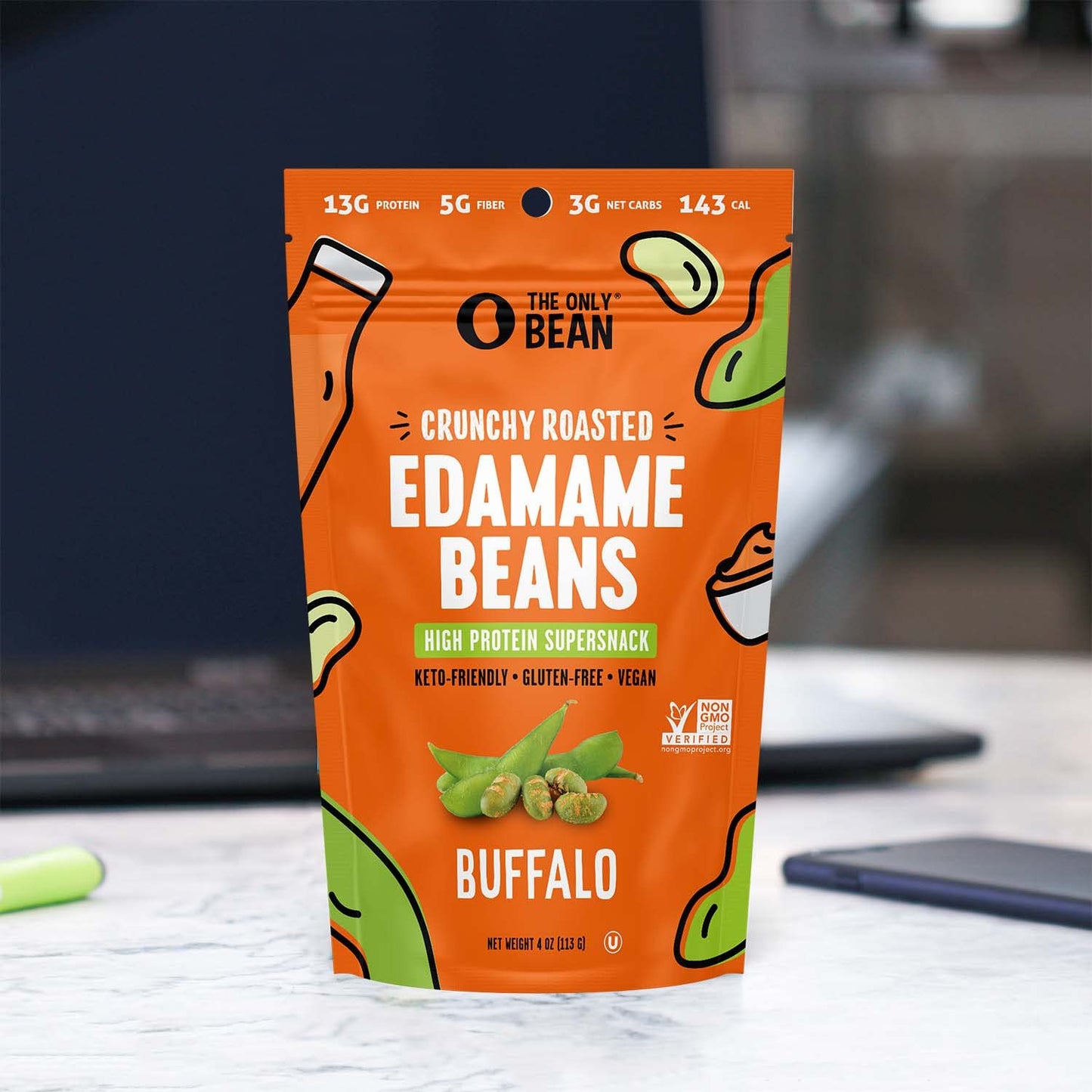 The Only Bean - Crunchy Roasted Edamame Beans (Buffalo), Keto Snacks, Healthy Snacks For Adults And Kids, Low Carb High Protein