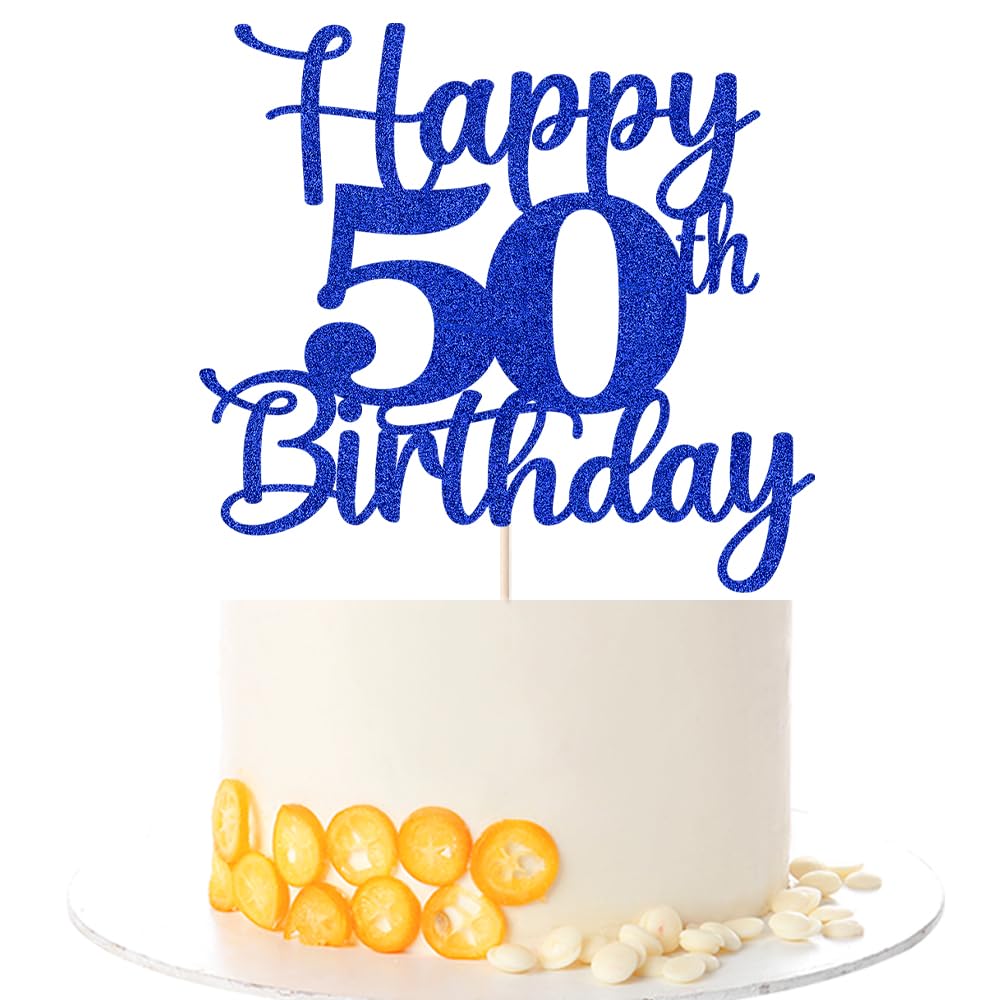 Kaoenla Glitter 50th Birthday Cake Topper, Blue, Paper, Model DDY-695-13-706-75, Cheers to 50 Years Party Decor