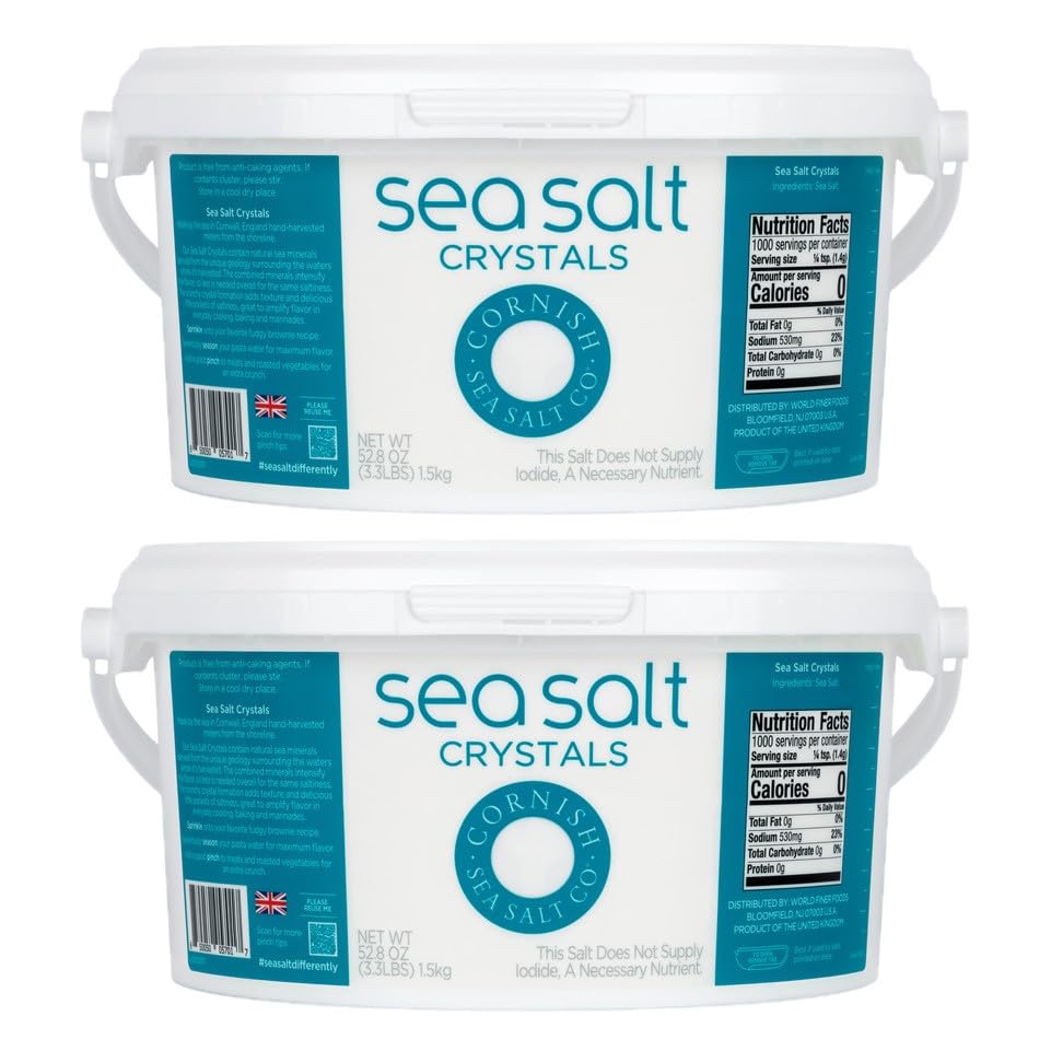 Cornish Sea Salt Mineral Crystals, Hand-Harvested, 52.8 oz Resealable Tub, Pack of 2