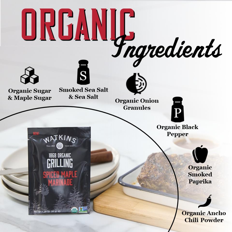 Watkins Organic Grilling Marinade, Maple Flavor, 1.25 Oz each, 12 Count