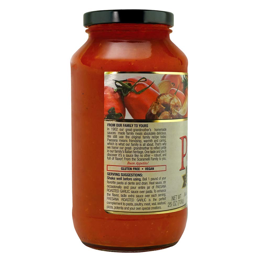 Paesana Traditional Roasted Garlic Pasta Sauce - Gluten Free, Vegan and made with 100% Imported Italian Tomatoes - Packed in USA
