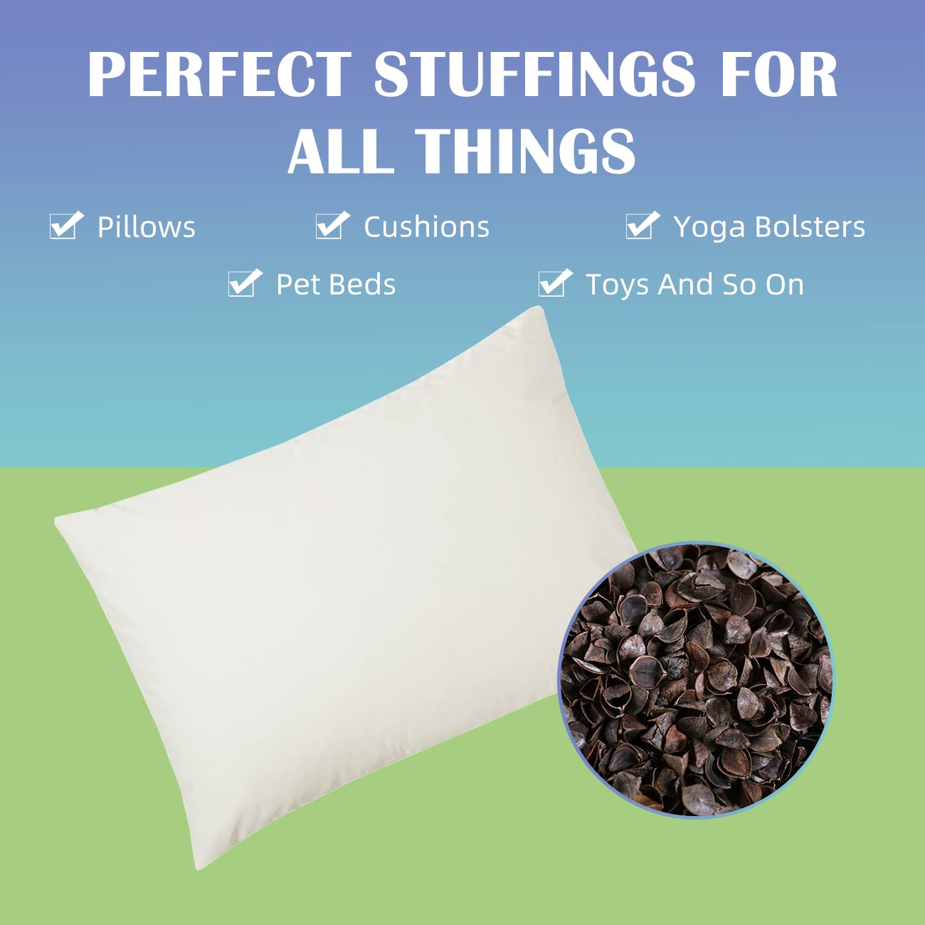 Lofe Buckwheat Hulls - 6 Lbs Pillow Fillings, Stuffing Bulks, 100% Organic Buckwheat Pillow Replacement