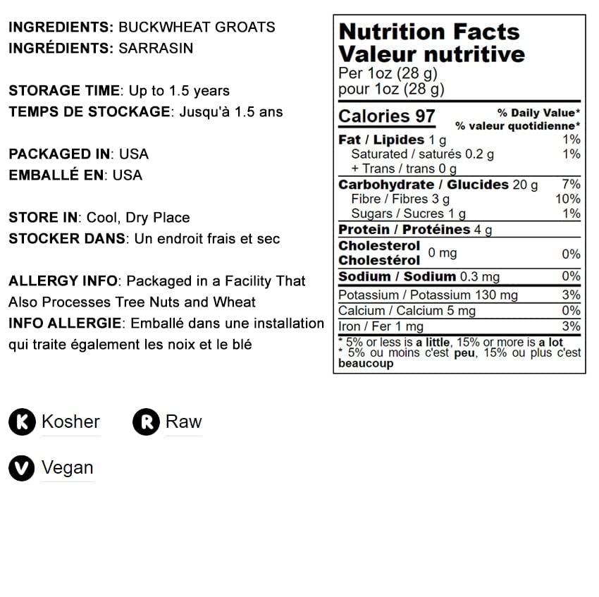 Food to Live Buckwheat Groats, 1 Pound - Hulled Whole Grains, Raw, Kosher, Vegan, Sirtfood, Bulk, Good Source of Dietary Fiber,