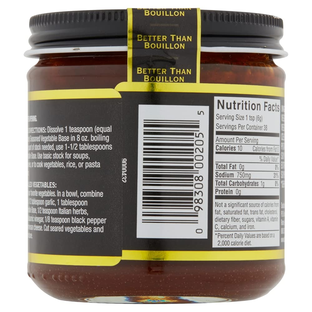 Better Than Bouillon Premium Seasoned Vegetable Base, Blendable Base For Added Flavor, 38 Servings Per Jar 8 Ounce (Pack Of 6)