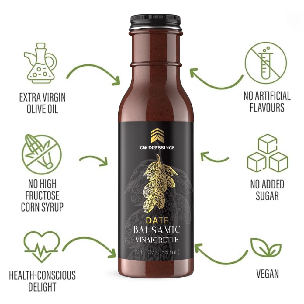 Cw Dressings - Award-Winning Date Balsamic Vinaigrette Marinade & Salad Dressing Made W/Deglet Nour Date Syrup, Extra Virgin Oli