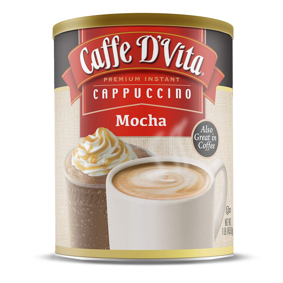 Caffe Dvita Mocha Cappuccino Mix - Mocha Powder Mix  Instant Cappuccino Mix  Gluten Free  No Cholesterol  No Hydrogenated Oils  No Trans Fat  99% Energy Blend Free  Mocha Mix- 1 Lb Can