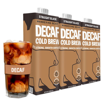 Wandering Bear DECAF Cold Brew Coffee  32 fl oz  3 pack - Smooth  Bold  Unsweetened  Shelf-Stable  and Ready to Drink Iced Coffee  Cold Brewed Coffee  Cold Coffee