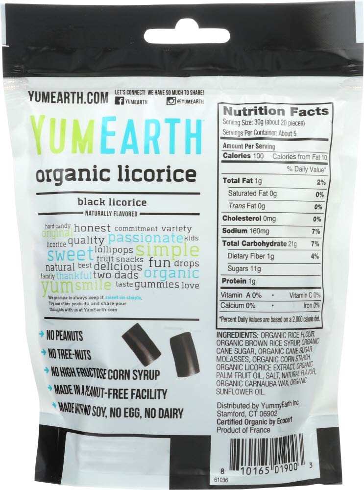 Organic Gluten Free Licorice Black Yum Earth 5 Oz Bag