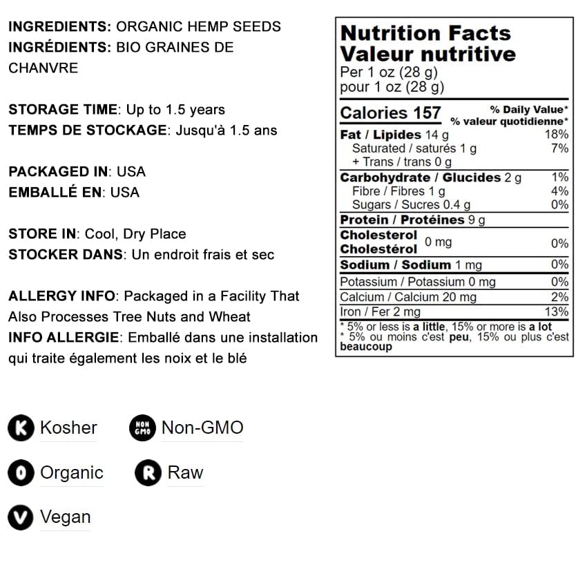 Food To Live Organic Hemp Seeds, 8 Pounds - Non-Gmo Raw Hearts, Hulled, Shelled, Kosher, Vegan, Bulk, Low Carb, Low Sodium, Good