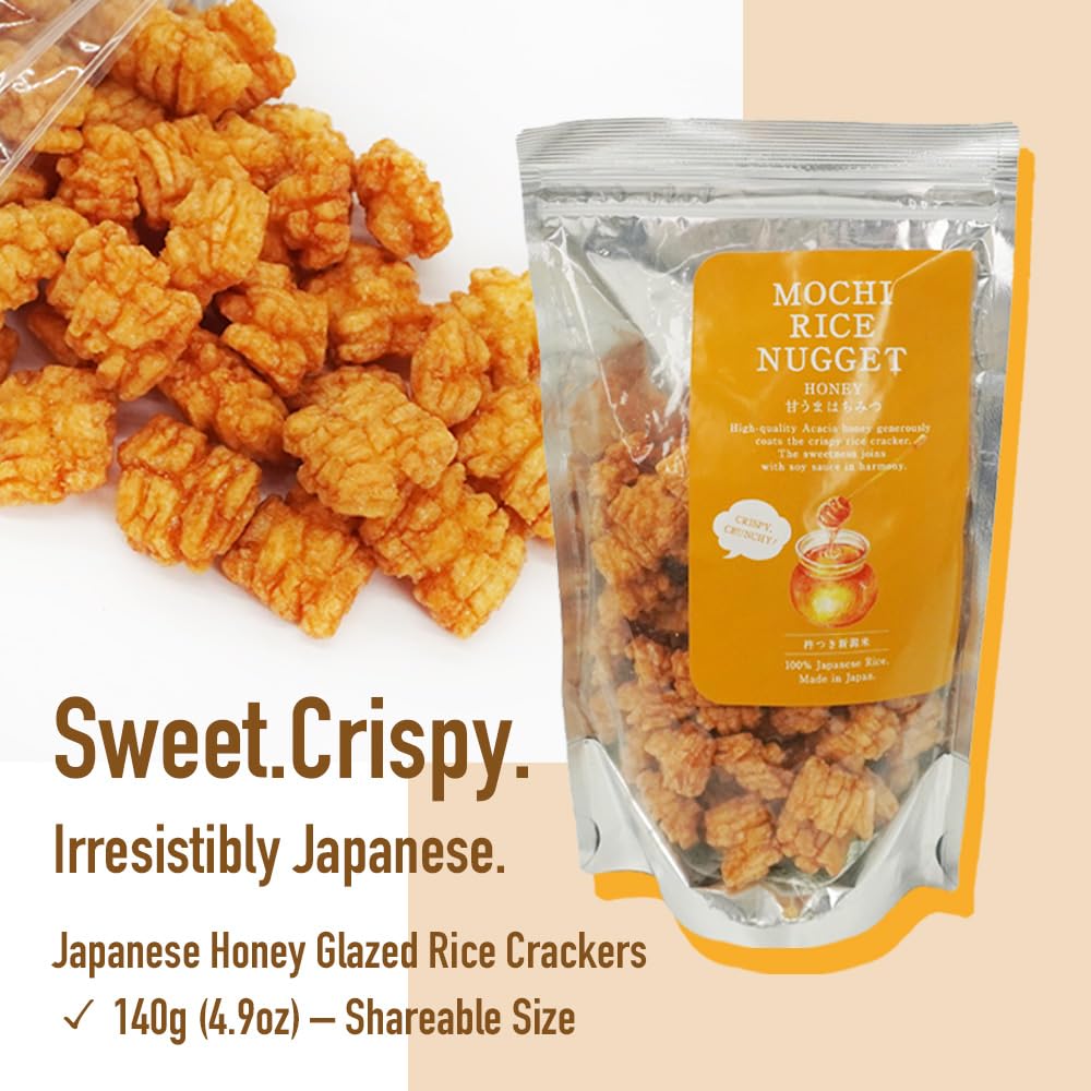 BAYU STORE Mochi Rice Nuggets - Japanese Rice  ers, No MSG, Honey Glazed, 4.9oz (140g)