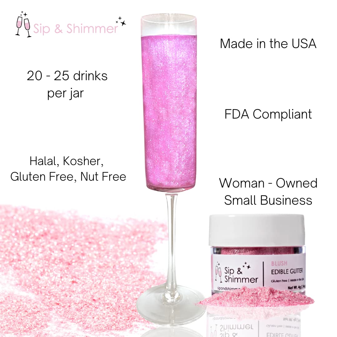 Sip & Shimmer Edible Glitter for Drinks – Food-Grade Cocktail Glitter – Small Size – Light Pink – Kosher, Nut-Free, Gluten-Free