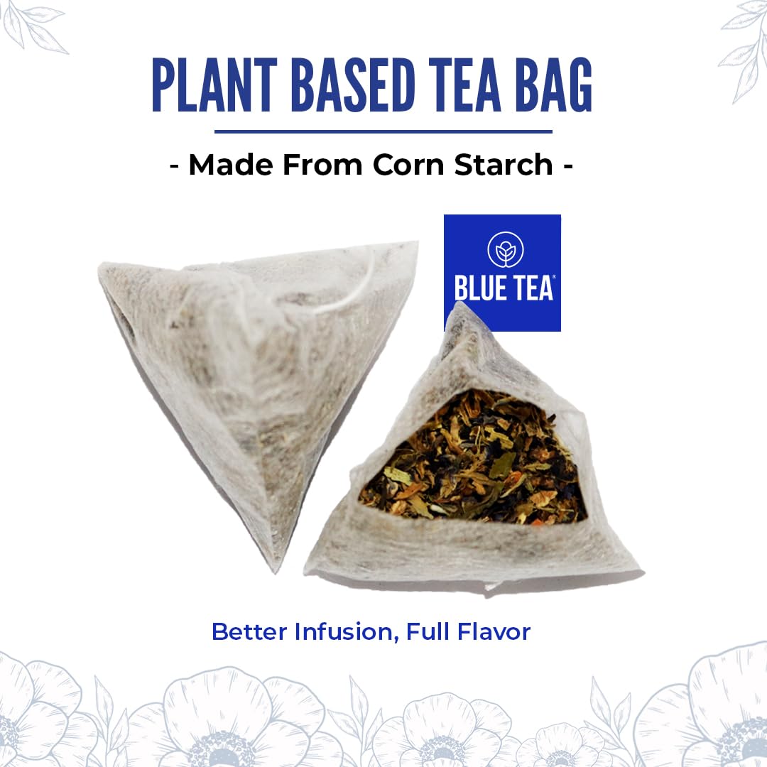 BLUE TEA Herbal Tea - Caffeine Free Butterfly Pea Flower Chai Masala - 12 Plant-Based Pyramid Tea Bags - Gift Box