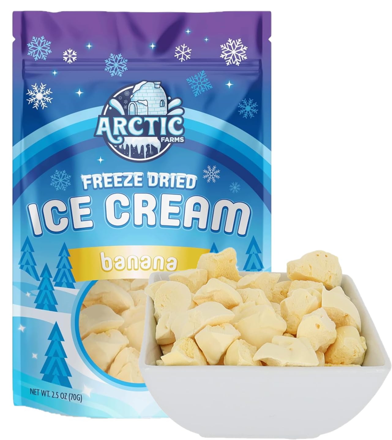 Arctic Farms Freeze Dried Ice Cream Bits Bagged And Boxed - Does Not Melt (Banana)