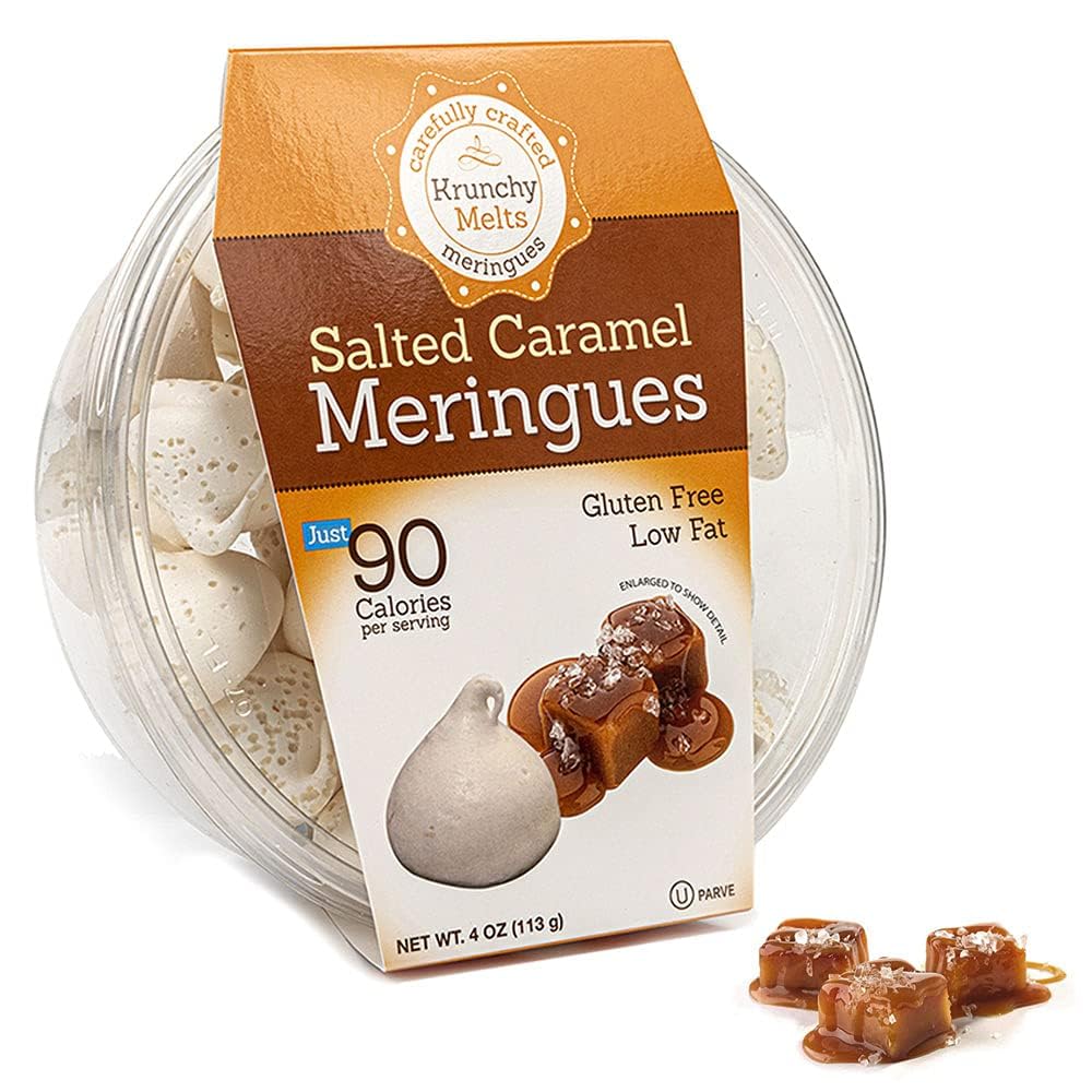 Krunchy Melts Original Meringue Cookies | Salted Caramel Flavor | Only 90 Calories Per Serving | Low Fat, Gluten Free, Dairy Free (4 Oz)