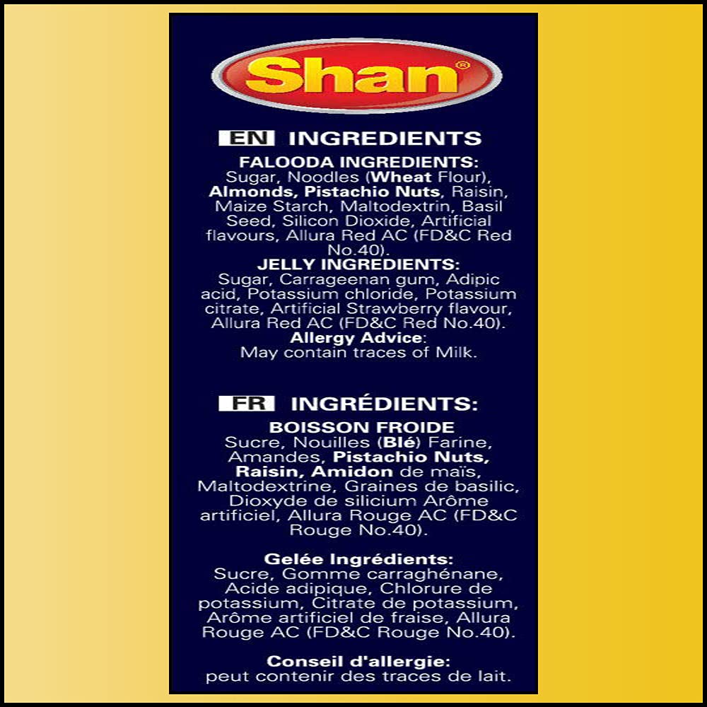 Shan Jelly Falooda Dessert Mix 4.4 Oz (125G) - Powder For Ice Cream, Dry Fruit, Jelly And Noodles Milk Shake - Suitable For Vege