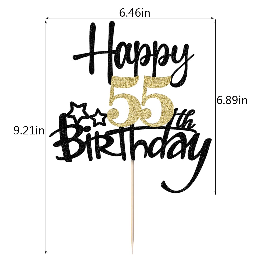 Kaoenla Black Gold Glitter Happy 55Th Birthday Cake Topper - Hello 55/Cheers 55,Happy Fifty-Five Birthday Anniversary,55 Years O
