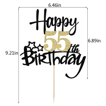 Kaoenla Black Gold Glitter Happy 55Th Birthday Cake Topper - Hello 55/Cheers 55,Happy Fifty-Five Birthday Anniversary,55 Years O