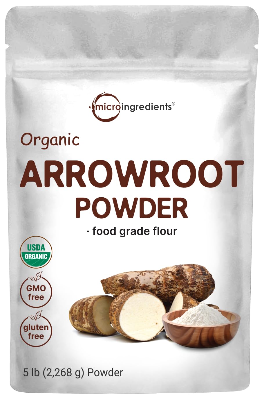 Organic Arrowroot Powder (Flour), 5Lb (80Oz) | Premium Source From Arrowroot Plants | Unflavored Thickening Agent For Cooking & Baking | Substitute For Cornstarch Or Wheat | Non-Gmo, Gluten Free