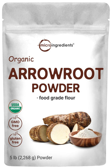 Organic Arrowroot Powder (Flour), 5Lb (80Oz) | Premium Source From Arrowroot Plants | Unflavored Thickening Agent For Cooking & Baking | Substitute For Cornstarch Or Wheat | Non-Gmo, Gluten Free