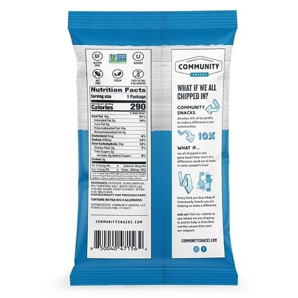 Community Snacks - 25 Count Sea Salt & Vinegar Flavor Kettle Cooked Potato Chips - 2 Oz Bags - Non-GMO, Gluten-Free, Kosher, Veg