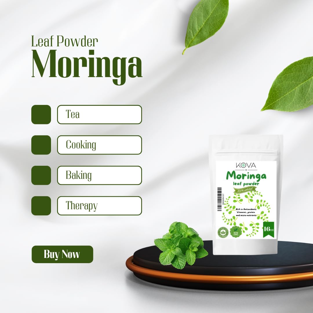 Kovafood Moringa Leaf Powder Non Gmo, Organic, 100% Raw, Pure & Natural Leaves Only. No Stems - 1Lb