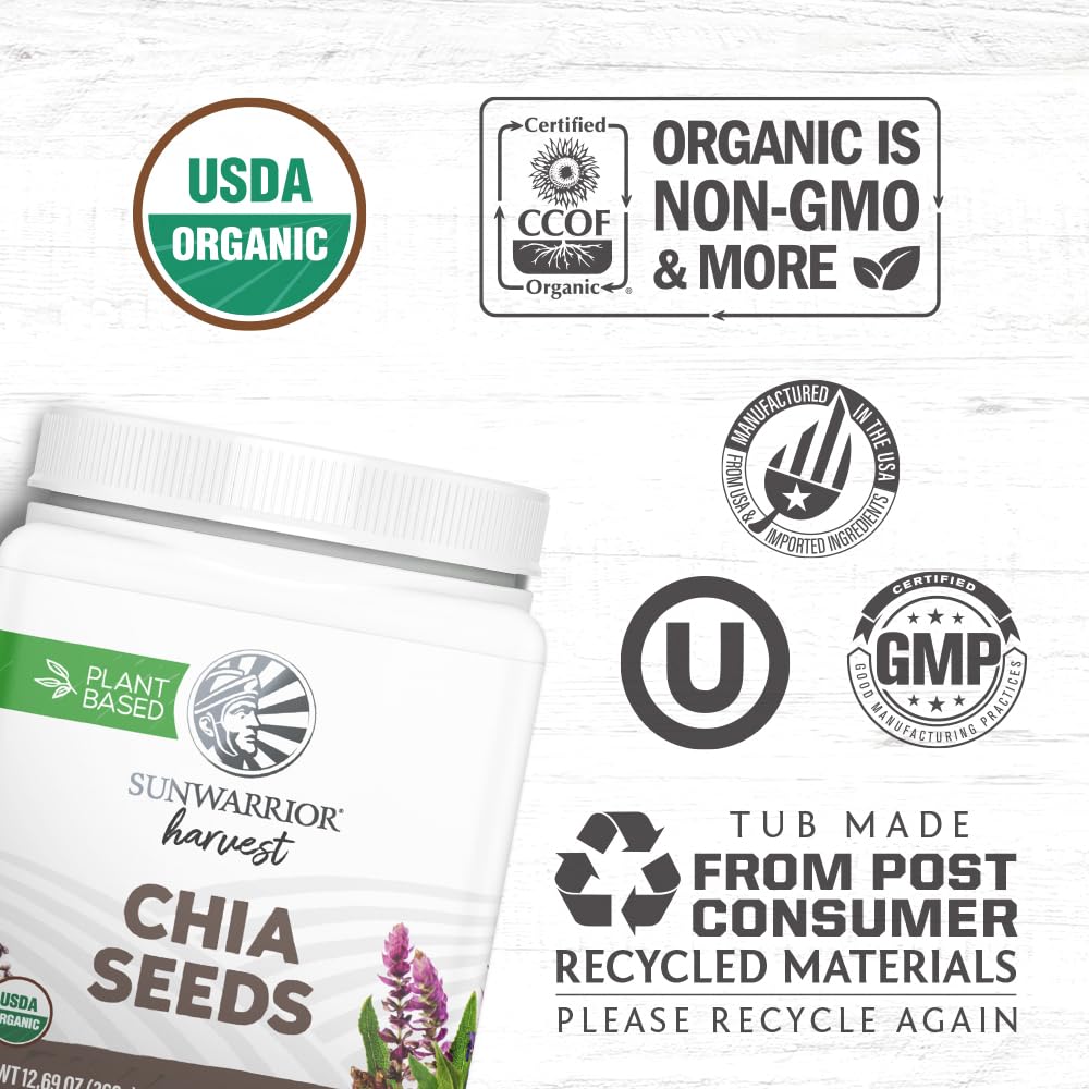 Sunwarrior Chia Seeds Organic Non-GMO Keto Vegan Superfood 360g Tub (30 Servings)
