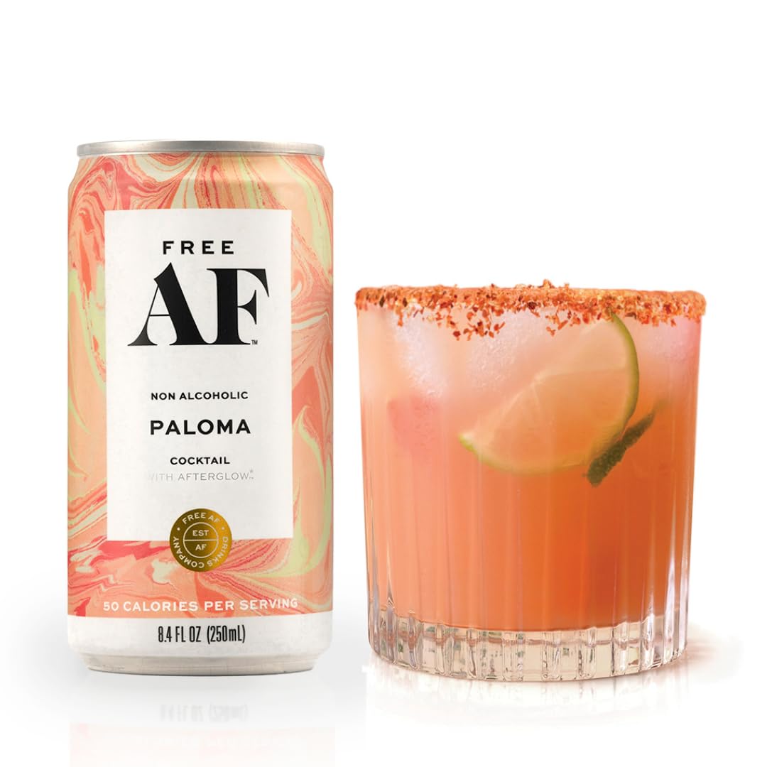 Free AF Non-Alcoholic Paloma Sparkling Cocktails, Gluten-Free, Low-Calorie, 8.4 oz Cans, 12-Pack, Pink