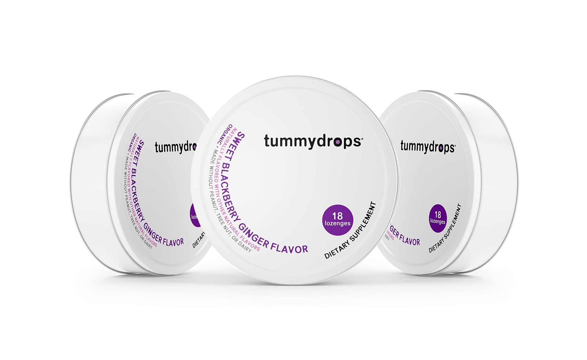 Organic Sweet Blackberry Flavor Blendger Tummydrops (Pack Of 3 Tins). Gluten Free & Vegan. 54 Individually Wrapped Organic Flavor Blendger Lozenges.