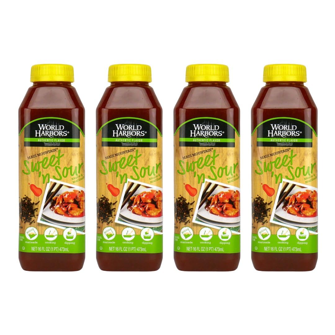World Harbors Sweet and Sour Sauce - 16 Fl Oz Bottles (Pack of 4) - Ideal for Dipping, Dumplings, Chicken, Beef, Pork, Seafood, Vegetables