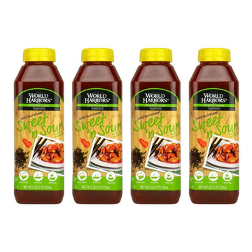 World Harbors Sweet and Sour Sauce - 16 Fl Oz Bottles (Pack of 4) - Ideal for Dipping, Dumplings, Chicken, Beef, Pork, Seafood, Vegetables