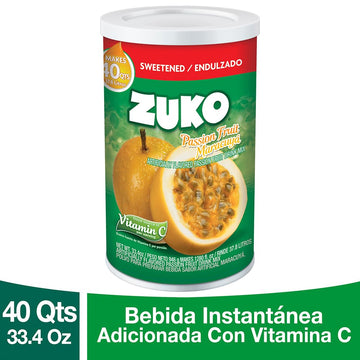 Zuko Passion Fruit Instant Powder Drink, Canister, No Sugar Needed, 33.4 Oz (Pack Of 6)