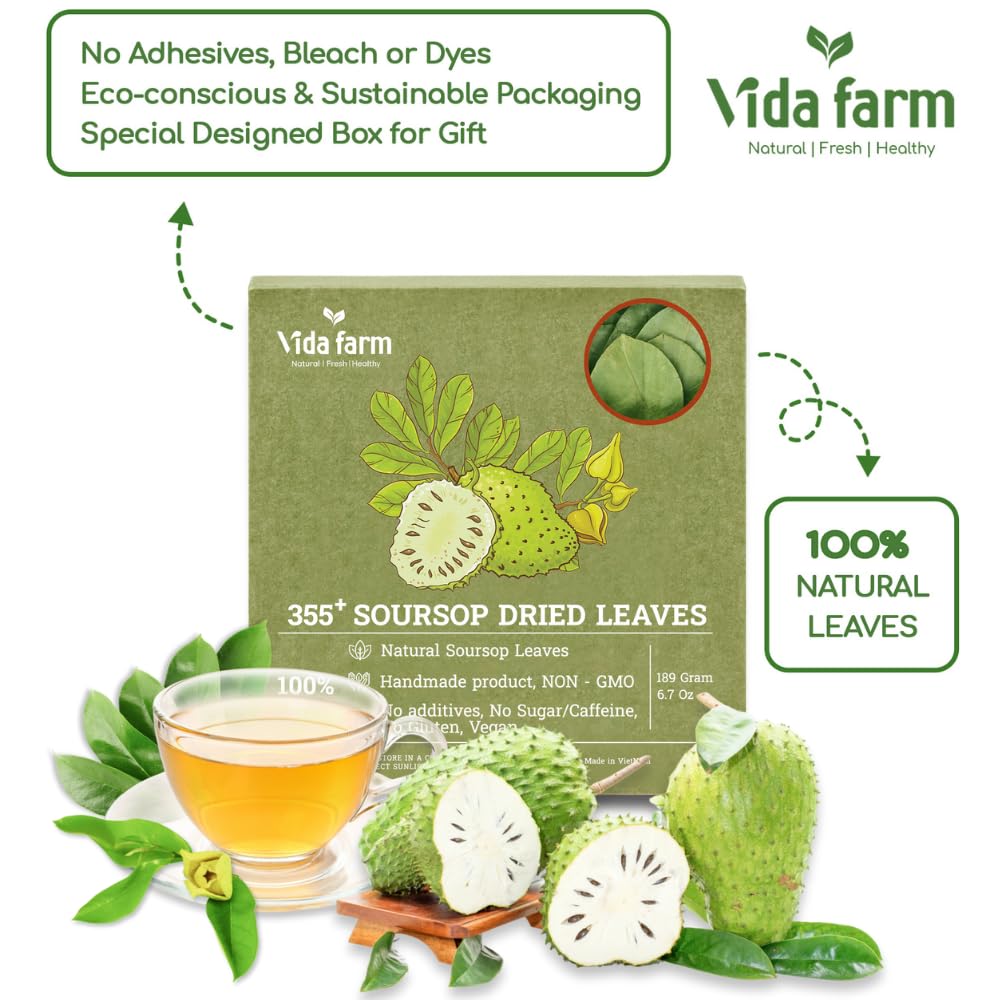 VIDA FARM Dried Soursop Tea Leaves, Natural Graviola Herbal Tea, 355 Leaves, Dark Yellow