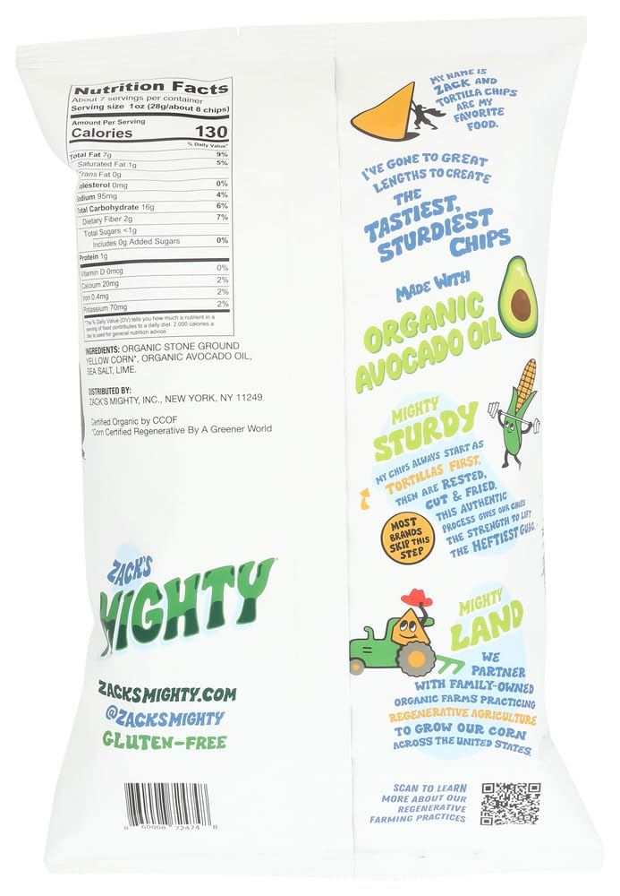 ZackS Mighty Organic Avocado Oil Tortilla Chips - Sea Salt  7.5 Oz