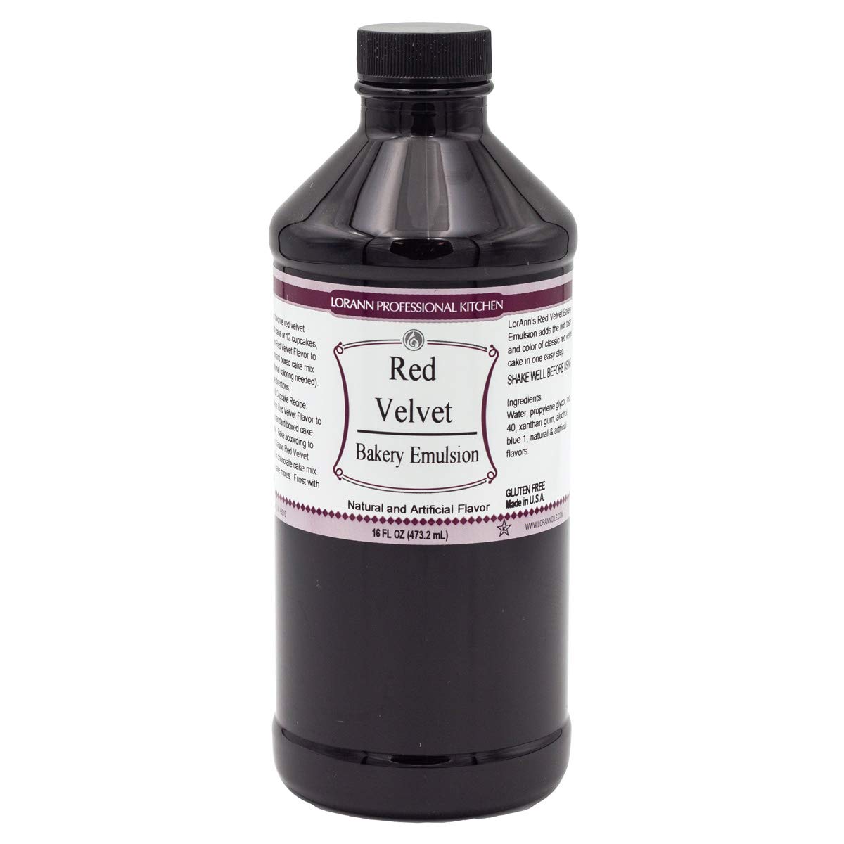 Lorann Oils Red Velvet Bakery Emulsion: True Essence, Ideal For Boosting Fruit Tones In Cakes, Cookies & Desserts, Gluten-Free, Keto-Friendly, Extract Substitute Essential For Your Kitchen, 16 Oz