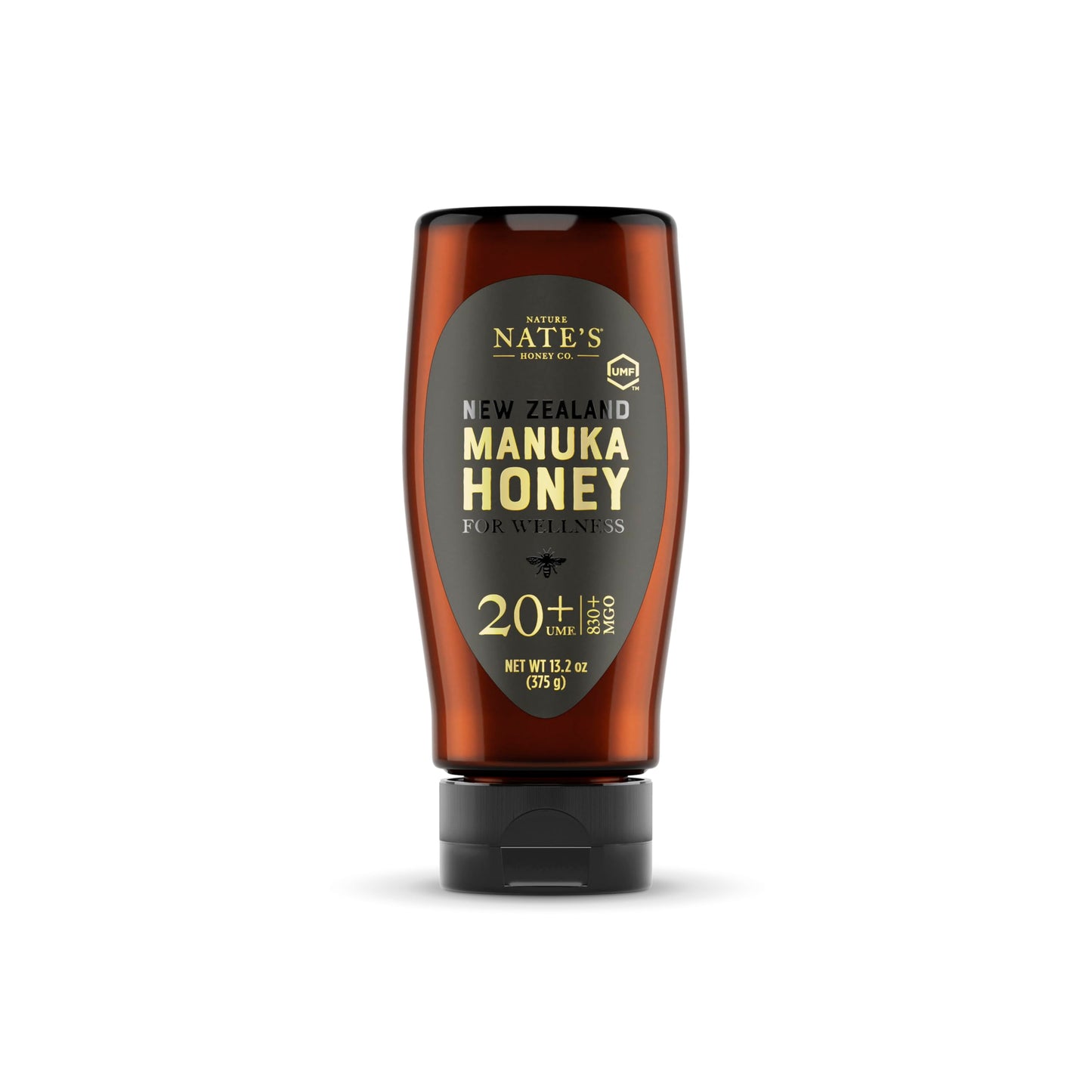 Nates Pure Manuka Honey  Gold Edition | Sourced & Packed in New Zealand | MGO 830+ UMF Certified 20+ | 13.2 oz Squeeze Bottle