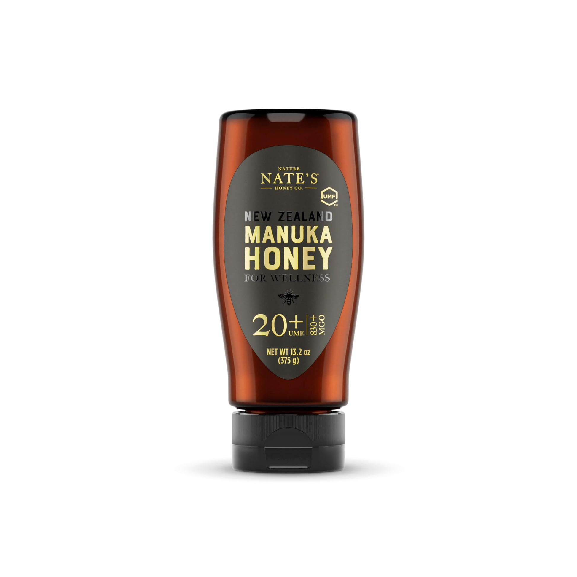 Nates Pure Manuka Honey  Gold Edition | Sourced & Packed in New Zealand | MGO 830+ UMF Certified 20+ | 13.2 oz Squeeze Bottle